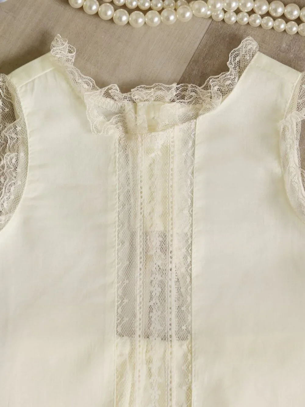 Yellow Cotton Heirloom Diaper Set Ivory Vintage lace Inlays Trapeze Top Fly back